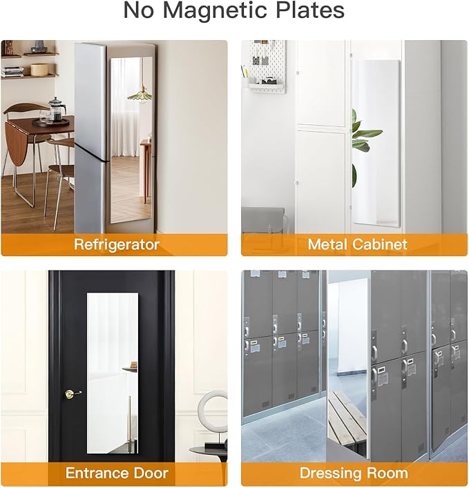 63"x20" Magnetic Mirror Lightweight Full-Length Mirror | Strong Adhesion, Easy Installation | Suitable for Refrigerators, Glass Walls, Wooden Doors, and More | 2.8LBS Ultra-Strong Support, White