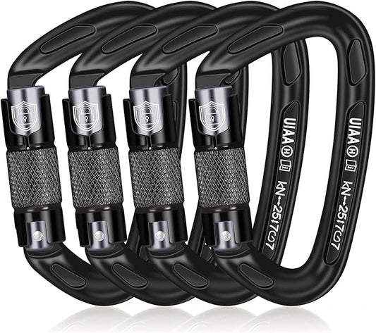 BEIFENG 25KN Auto Locking Carabiner - UIAA Certified Heavy Duty Climbing Carabiners for Rock Climbing, Camping, Rappelling, Hunting, Rescue Equipment - Professional Carabiner Clips (Black)