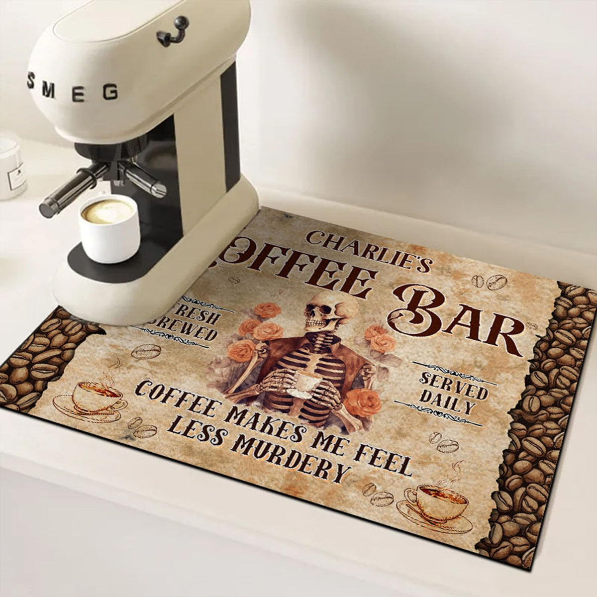 THUYPT Personalized Absorbent Coffee Mat for Counter, Coffee Drying Mat Coffee Bar Accessories, Kitchen Counter Coffee Maker Coffee Station Decoration (01)