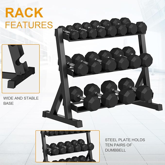 Premium Rubber Coated Hex Dumbbell Weight Set with Rack, Multiple Packages,210LB/350LB/450LB/550LB Set for Home Gym, Hand Weights for Muscle Toning, Strength Building & Full Body Workout