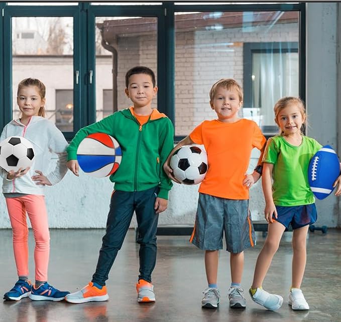 3-Piece Sports Balls Set, Includes Size 5 Basketball, Size 4 Soccer Ball, Size 6 Football & Pump, Sports Equipment Perfect Sports Gift for for Boys, Girls, Teens, and Adults