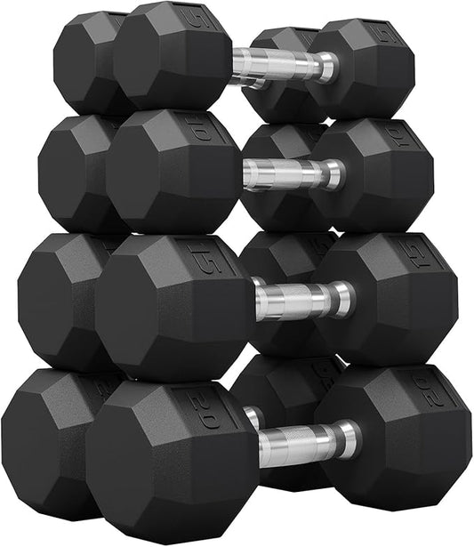 Rubber Coated Hex Dumbbell Weight Set, Multiple Sizes Exercise & Fitness Dumbbells,100LB Set,110LB Set,200LB,350LB,450LB,550LB, 35-50Lbs Pairs for Muscle Toning, Strength Building & Full Body Workout