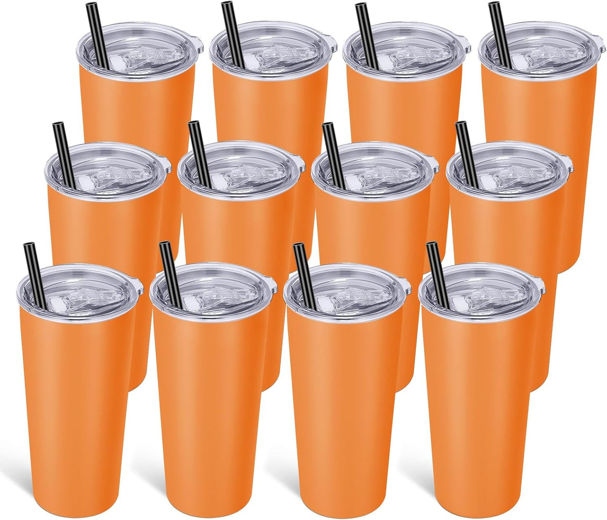 VEGOND 20oz Tumbler Stainless Steel Tumbler with Lid And Straw Vacuum Insulated Double Wall Travel Coffee Mug(orange package 12)
