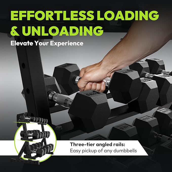 Hex Dumbbell Sets with Rack, 290-670 lb Rubber Encased Exercise & Fitness Dumbbells Set, Hand Weight for Strength Training, Weight Dumbbells