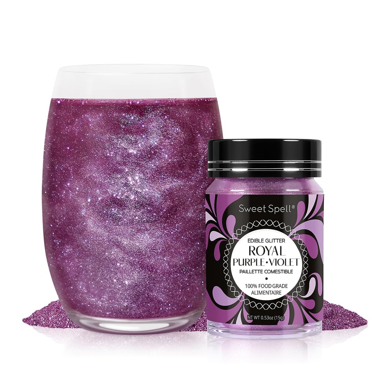 Sweet Spell Edible Glitter (15g) - Shimmer Sparkles for Drinks, Cakes, Cocktails - 100% Edible & Food Grade Glitter, Vegan, Gluten-Free (Purple)