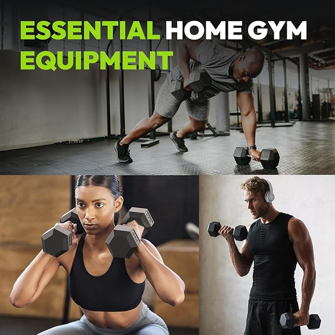 Hex Dumbbell 40-125 lb, Rubber Encased Exercise & Fitness Dumbbells, Hand Weight for Strength Training