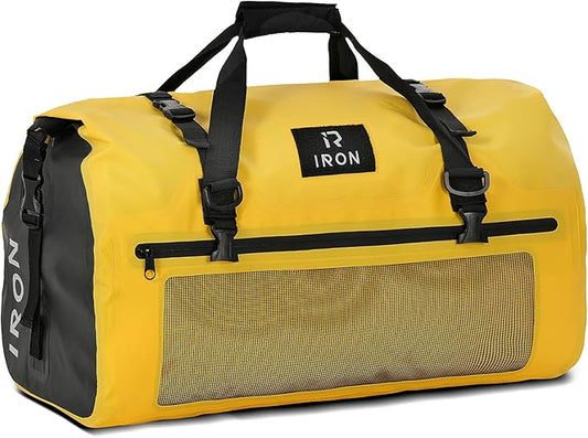 BORLENI Waterproof Motorcycle Dry Duffel Bag Luggage Tail Bag with Large Storage Space,Roll Top Closure, Shoulder Straps, Inner Pocket and Mesh Pocket for Motorcycling Travel Camping(Yellow,50L)
