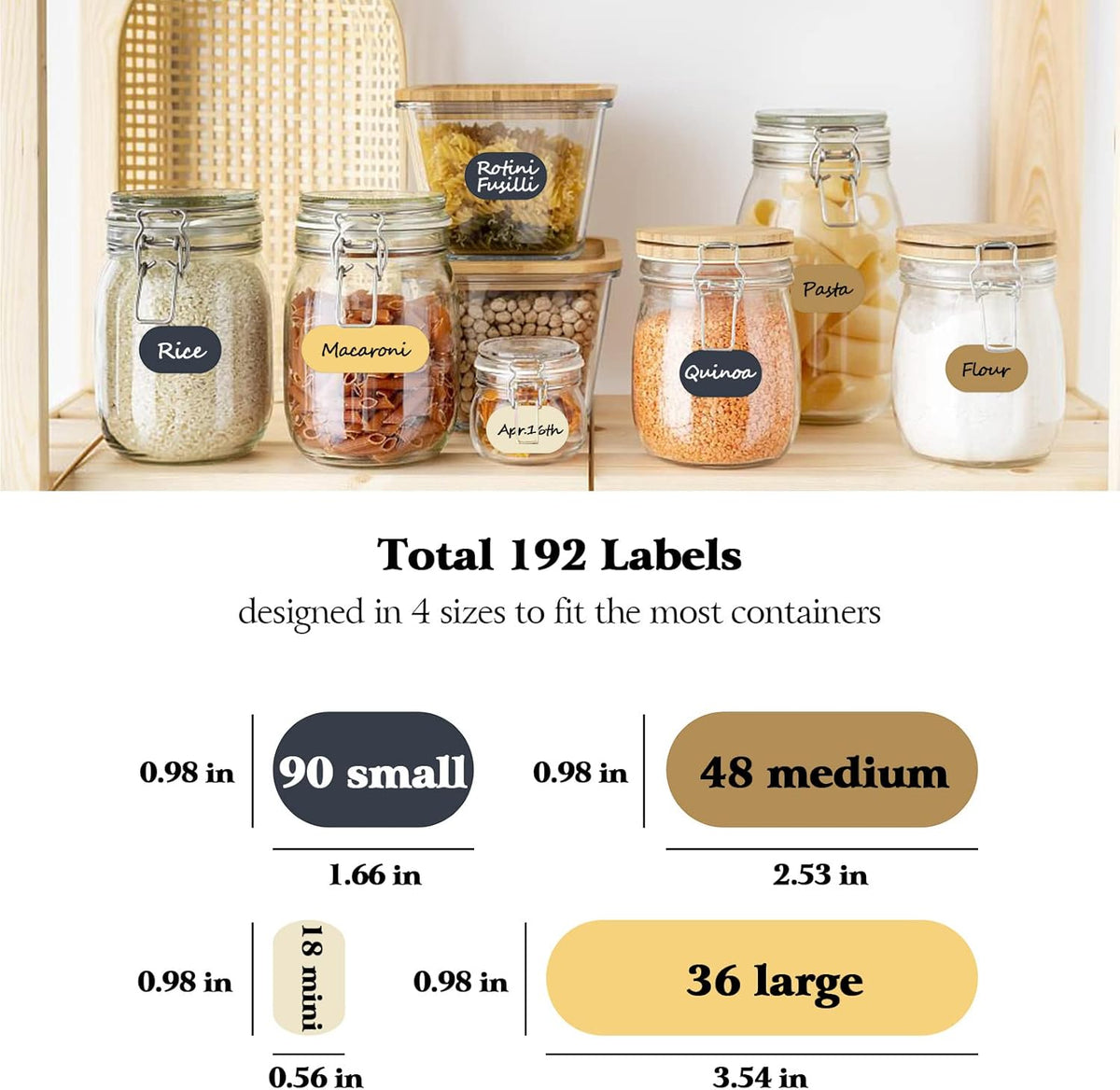 192pcs Removable Waterproof Food Labels with 2 Markers, Write-on Colored Chalkboard Kitchen Sticker Labels for Food Storage Containers, Spice Jars Bottles, Home Pantry Organization