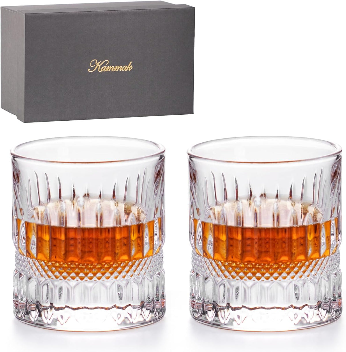 KAMMAK Whiskey Glass Set of 2, 7.05oz Old Fashioned wine Glass for Scotch, Cocktails, Rum, Vodka in Bar And Party Gifts for Men, Whisky Lovers, Wedding, Anniversary, Birthday