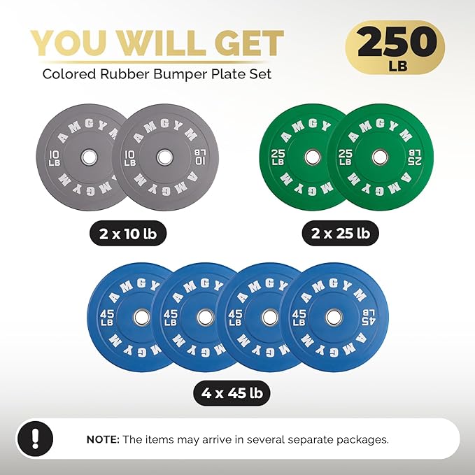 2 Inch Bumper Plates，10-500lbs，Barbell Rubber Olympic Weight Plates Set for Home Gym, Strength Training & Weight Lifting, Multiple Options Colors