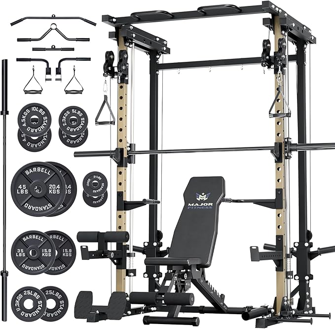 MAJOR FITNESS Drone3 Smith Machine, All-in-One Home Gym Power Rack with Cable Crossover, Pull-Up Bars, T-Bar & Squat Station, Heavy-Duty Full-Body Workout for Strength Training