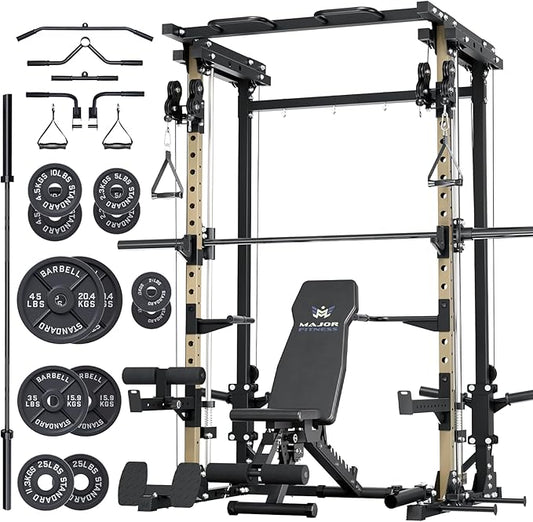 MAJOR FITNESS Drone3 Smith Machine, All-in-One Home Gym Power Rack with Cable Crossover, Pull-Up Bars, T-Bar & Squat Station, Heavy-Duty Full-Body Workout for Strength Training