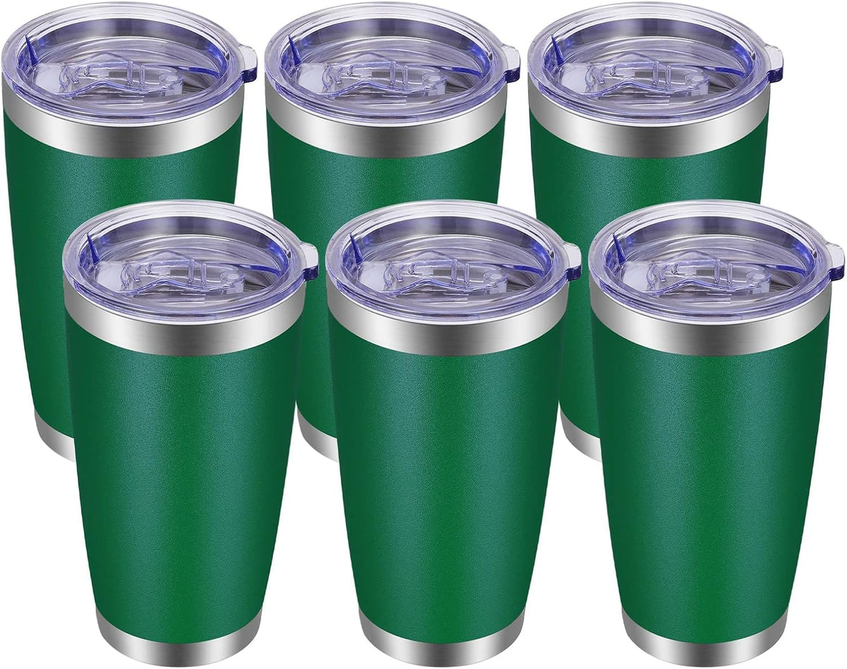 VEGOND 20oz Tumbler with Lid and Straw Stainless Steel Tumbler Cup Bulk Vacuum Insulated Double Wall Travel Coffee Mug Powder Coated Coffee Cup(Powder Green 6 Pack)