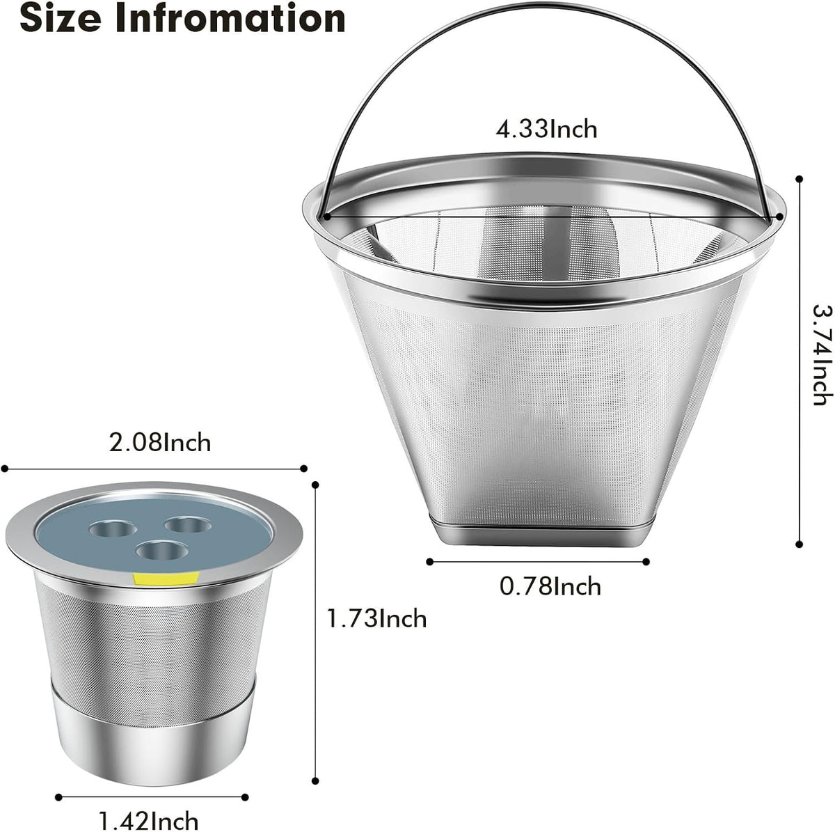 Stainless Steel Reusable Coffee Filter Compatible with Ninja Dual Brew Coffee Maker, Reusable Coffee Pods with 4 Cone Coffee Filters, Reusable k cups fit for Ninja CFP201 CFP301