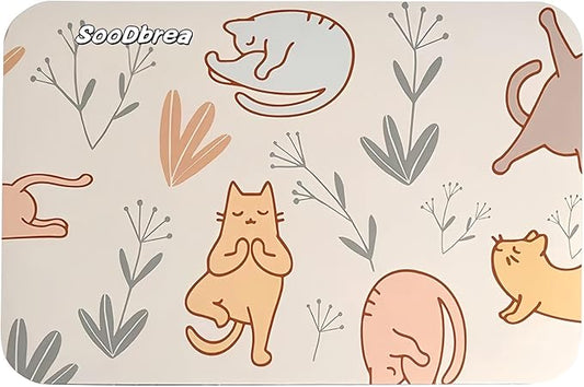 Mini Yoga Mat with Playful Cat Design, Yoga Knee Pads,Double-Sided Non-Slip, Meditation,Exercise Mat for Women&family use,White