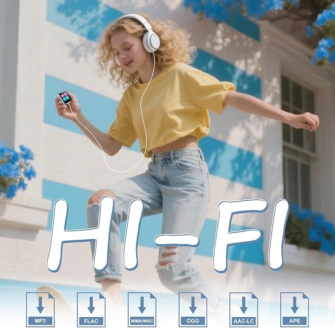 32GB MP3 Player for Kids, 1.8 inch Portable Small Music Bluetooth MP3 Player with Speaker, FM Radio, Voice Recorder, Alarm Clock, Stopwatch, Up to 512GB(Blue)