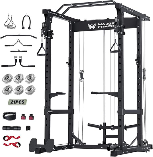 MAJOR FITNESS Drone1 Power Cage - Multi-Function Power Rack for Home Gym, Squat Rack, Cable Crossover System, for Strength Training, Heavy-Duty Steel Construction