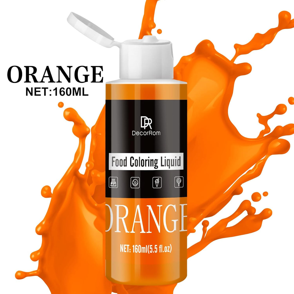 Food Coloring - Vibrant Liquid Icing Food Coloring Set for Baking, Cake Decorating, Easter Egg, Airbrush - Tasteless Food Color Dye for Fondant, Slime, DIY Crafts - 5.5 Fl.oz / 160ml Each (Orange)
