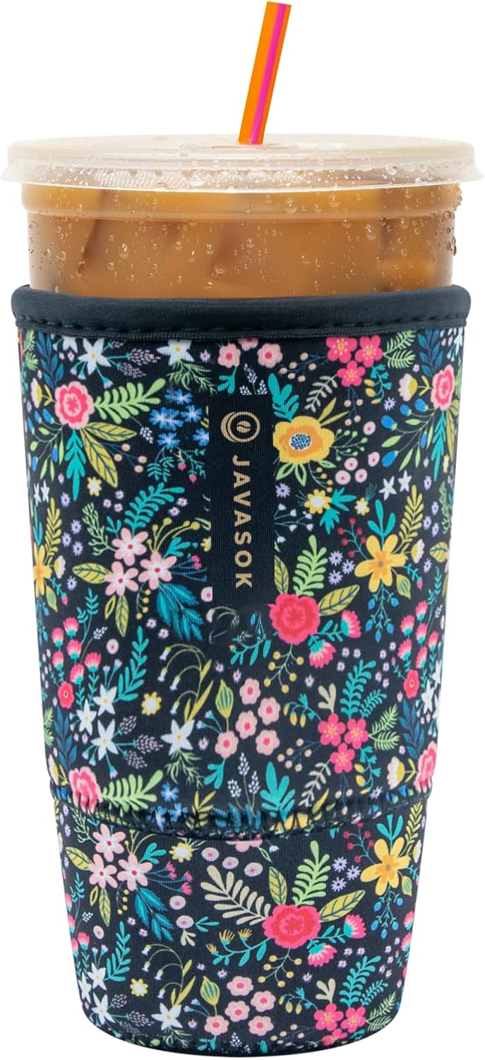 Sok It JavaSok Iced Coffee & Cold Soda Insulated Neoprene Cup Sleeve (English Garden Picnic, XXLarge: 44-48oz)