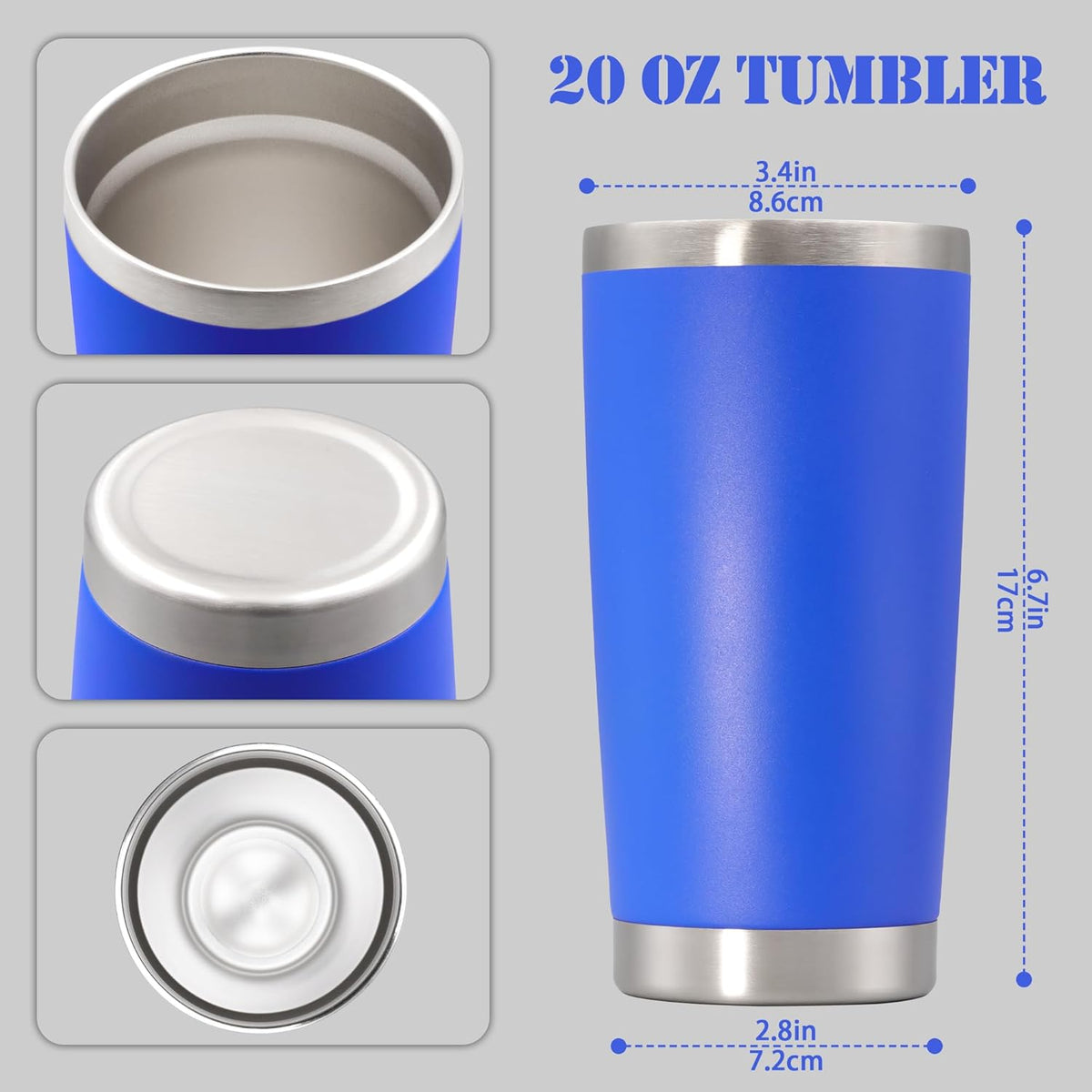 20 oz Tumbler with lid Double Wall Vacuum Insulated Tumblers Stainless Steel Coffee Mug Travel Coffee Tumbler Powder Coated Tumbler Cup Keep Hot&Cold - (Dark Blue 6 Pack)
