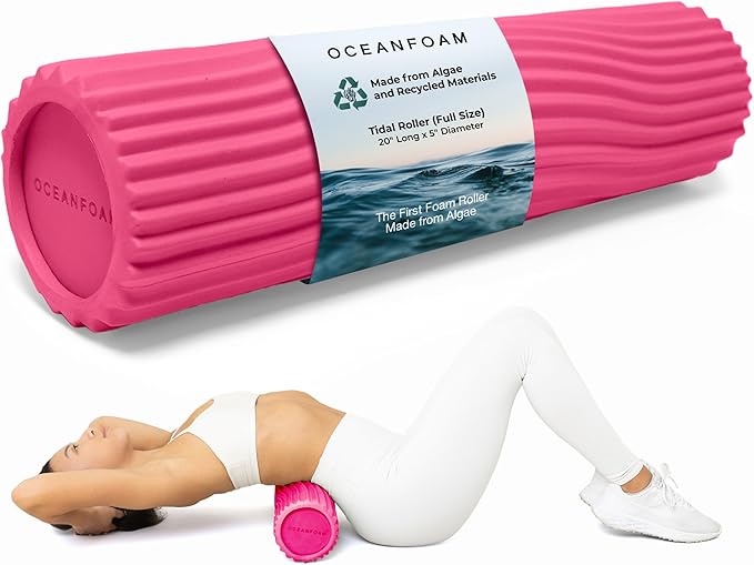 Oceanfoam Tidal Roller - Hot Pink - Muscle Massage Foam Roller for Back Pain & Stretching - Firm and Ergonomic Wide Wave Textured - Yoga, Athletics, & Wellness - Full Size, 20" x 5"