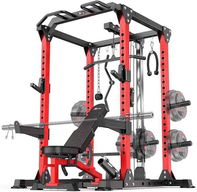 Power Rack Power Cages Multi-Function Squat Rack with Cable Crossover System Selectable More Training Attachment Weight Cage for Garage Home Gym