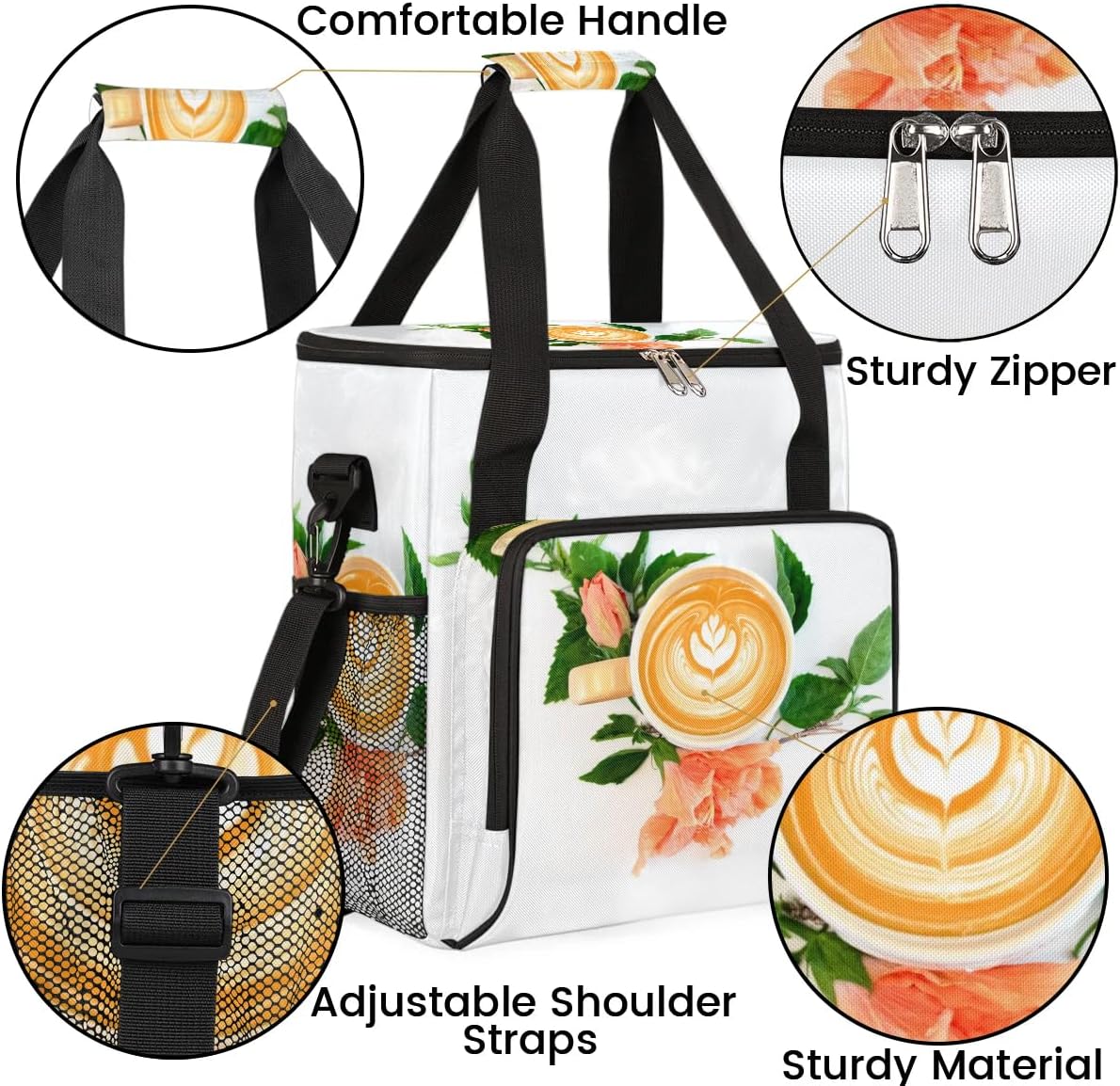 coffee beans cup flower Coffee Maker Carring Bag Travel Carrying Storage Tote Bag Compatible with Keurig K-Mini or K-Mini Plus Portable Single Serve Coffee Brewer Case with Pockets for K-cup Pods