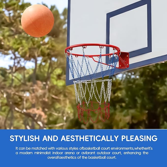 Basketball Net, Stainless Steel Braided Chain Heavy Duty, Standard Basketball Net (12 Links), Quick Installation. Suitable for Indoor and Outdoor Climates