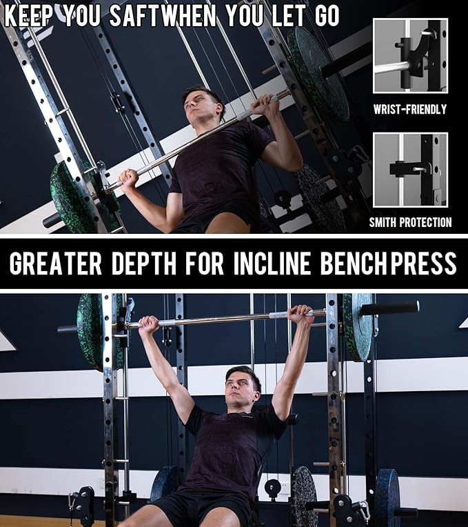 Eonfit E3 Smith Machine with 360°Rotating Arm for Home Gym Equipment, Multi-Function Power Cage Squat Rack with Cable Crossover LAT Pulldown Pulley System All in One