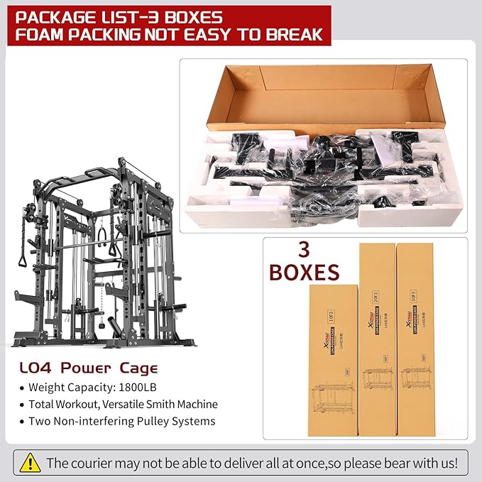 Smith Machine with Cable Crossover System, Multi-Function Power Cage Squat Rack for Home Gym, Power Rack and Packages Weight Sets.