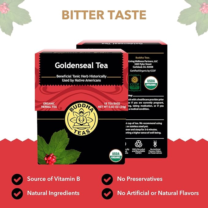 Buddha Teas Organic Goldenseal Tea - OU Kosher, USDA Organic, CCOF, 18 Bleach-Free Tea Bags
