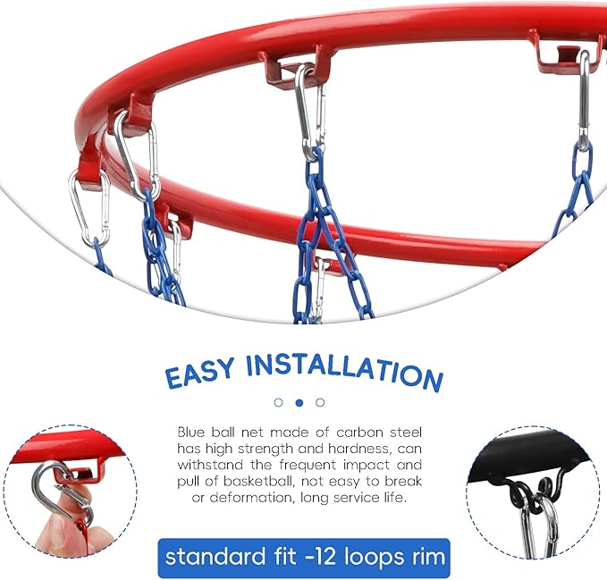 Basketball Net, Stainless Steel Braided Chain Heavy Duty, Standard Basketball Net (12 Links), Quick Installation. Suitable for Indoor and Outdoor Climates