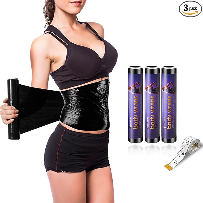 60 Meters Black Osmotic Plastic Body Wrap, Workout & Sweat Enhancer Stomach Film Body Applicator Power Wrap (3 Rolls)