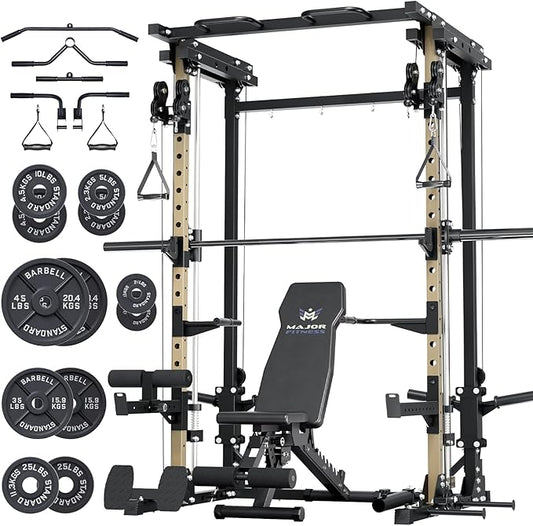 MAJOR FITNESS Drone3 Smith Machine, All-in-One Home Gym Power Rack with Cable Crossover, Pull-Up Bars, T-Bar & Squat Station, Heavy-Duty Full-Body Workout for Strength Training