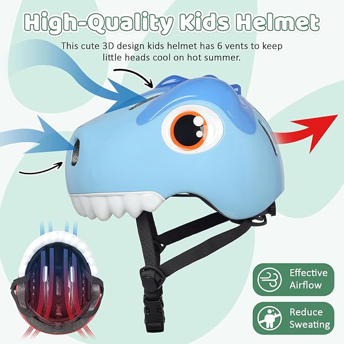 Dinosaur Bike Helmet for 1-3-5-8 Toddler Baby Kids, Lightweight Bicycle Helmet for Cycling Skateboard Roller Skate & Multi-Sports,2 Sizes for Boys and Girls