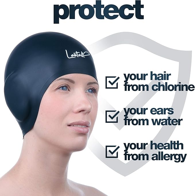 3D Swim Caps - Ear Protection Swimming Cap for Women & Men - Silicone, Waterproof - Fits Long & Short Hair - Adult & Youth