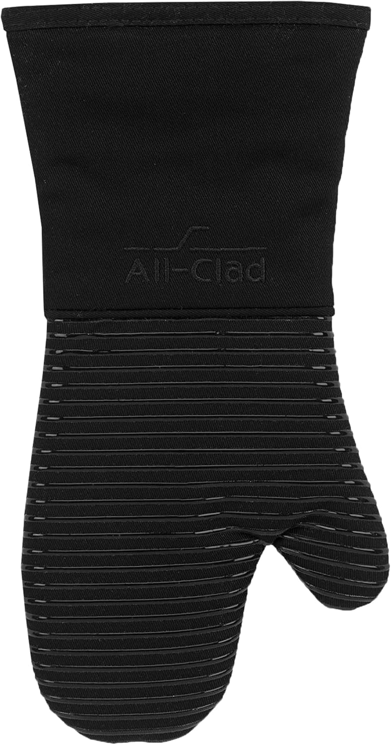 All Clad Silicone Oven Mitt: Heat Resistant up to 500 Degrees - 100% Cotton & Silicone, 14"x7" Oven Mitt for Kitchen and Barbeque, 1-Pack, Black