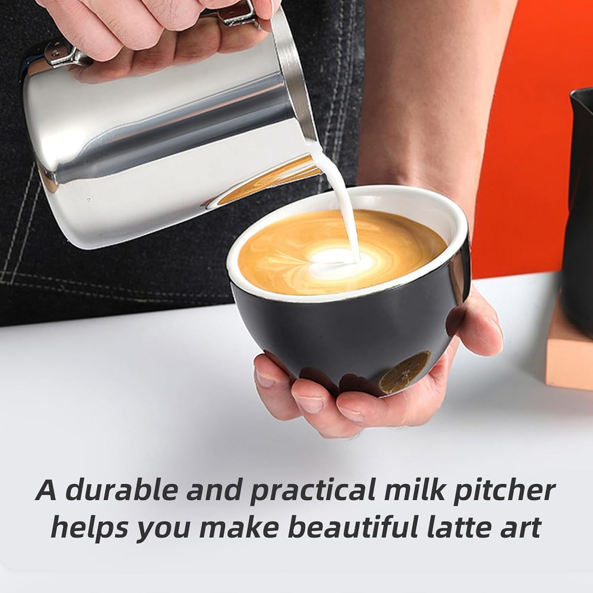 Milk Frother Pitcher 20 OZ，Espresso Milk Frothing Pitcher, Milk Steamer Cup Steaming Pitcher, Stainless Steel Coffee Froth Cup with Latte Art Pen for Coffee Cappuccino (Silver)