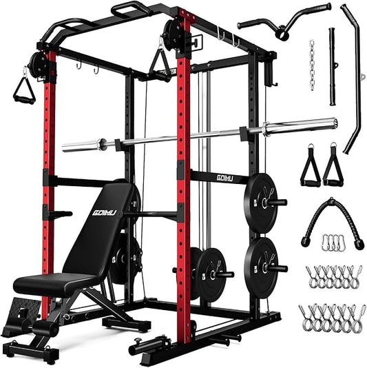 R1-V4 Power Cage Rack, 2000LB Squat Rack with Cable Crossover System, Multi-Function Weight Cage, Home Gym Workout Machine with More Training Attachments