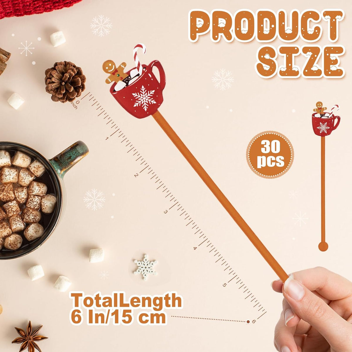 30 PCS Christmas Drink Stirrers Gingerbread Man Holiday Coffee Stirrers Acrylic Xmas Stir Sticks Swizzle Sticks for Cocktails Hot Chocolate Stirrers for Home Office Bar Restaurant