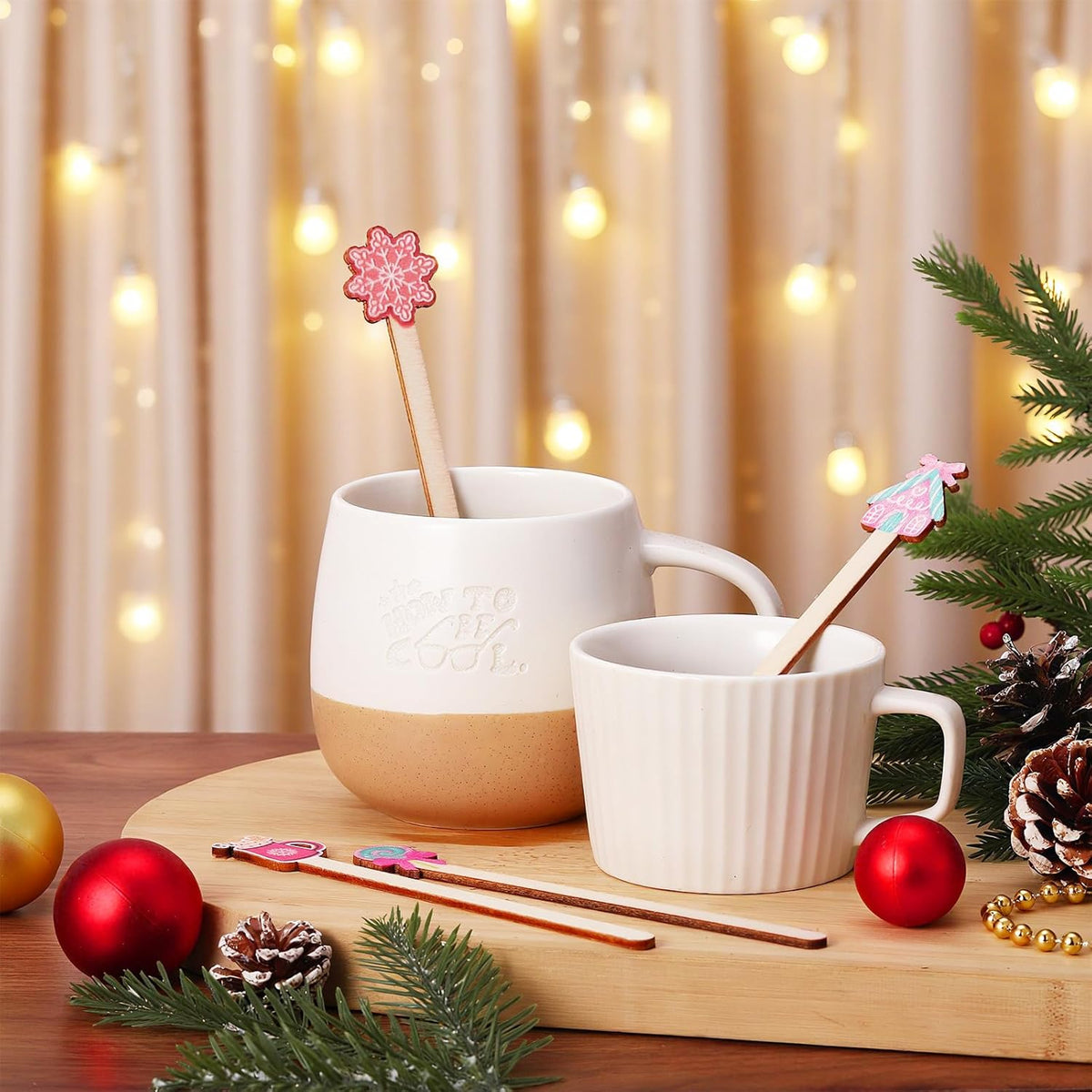 Jinei 120 Pcs Christmas Gingerbread Man Coffee Stir Sticks Natural Wooden Disposable Drink Stirrers for Hot Chocolate Milkshake Cocktail Restaurant Home Office