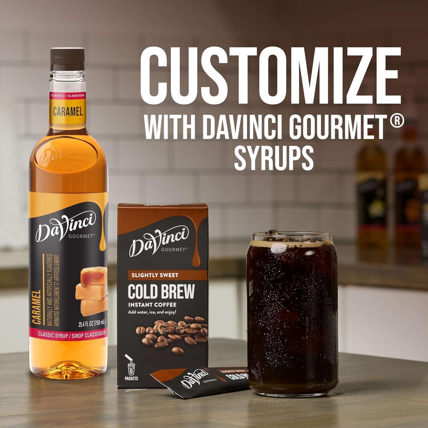 Bundle of DaVinci Gourmet Vanilla Cold Brew Stick Pack, Instant Coffee Powder, 6 Count (Pack of 1) + DaVinci Gourmet Lavender Syrup, 25.4 Fluid Ounces (Pack of 1)