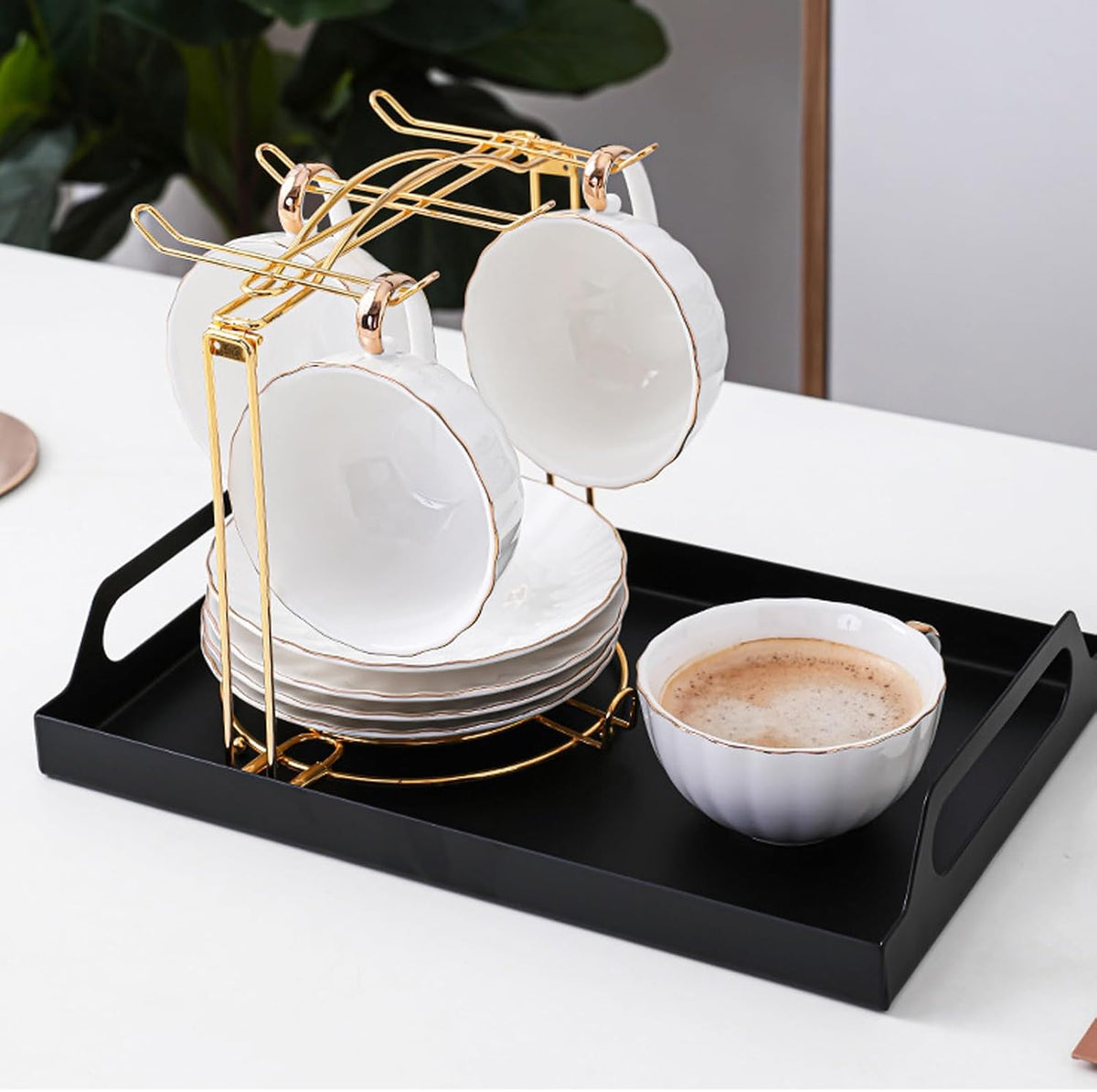 Tea Cups Holder,Gold Metal Coffee Cup Tea Cups Rack,Foldable Organizer for Coffee Cup Spoon and Saucers