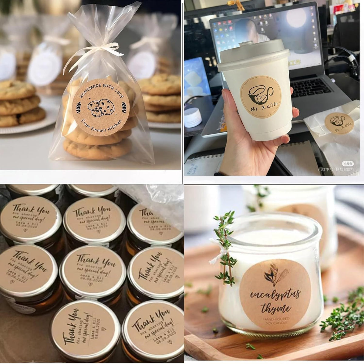 Custom Stickers Kraft Paper Labels Personalized Withe Text, Business Logo Customized Food Jars Labels Bakery Label Sticker Package Favor Canning Circle 100pcs (Style 2)