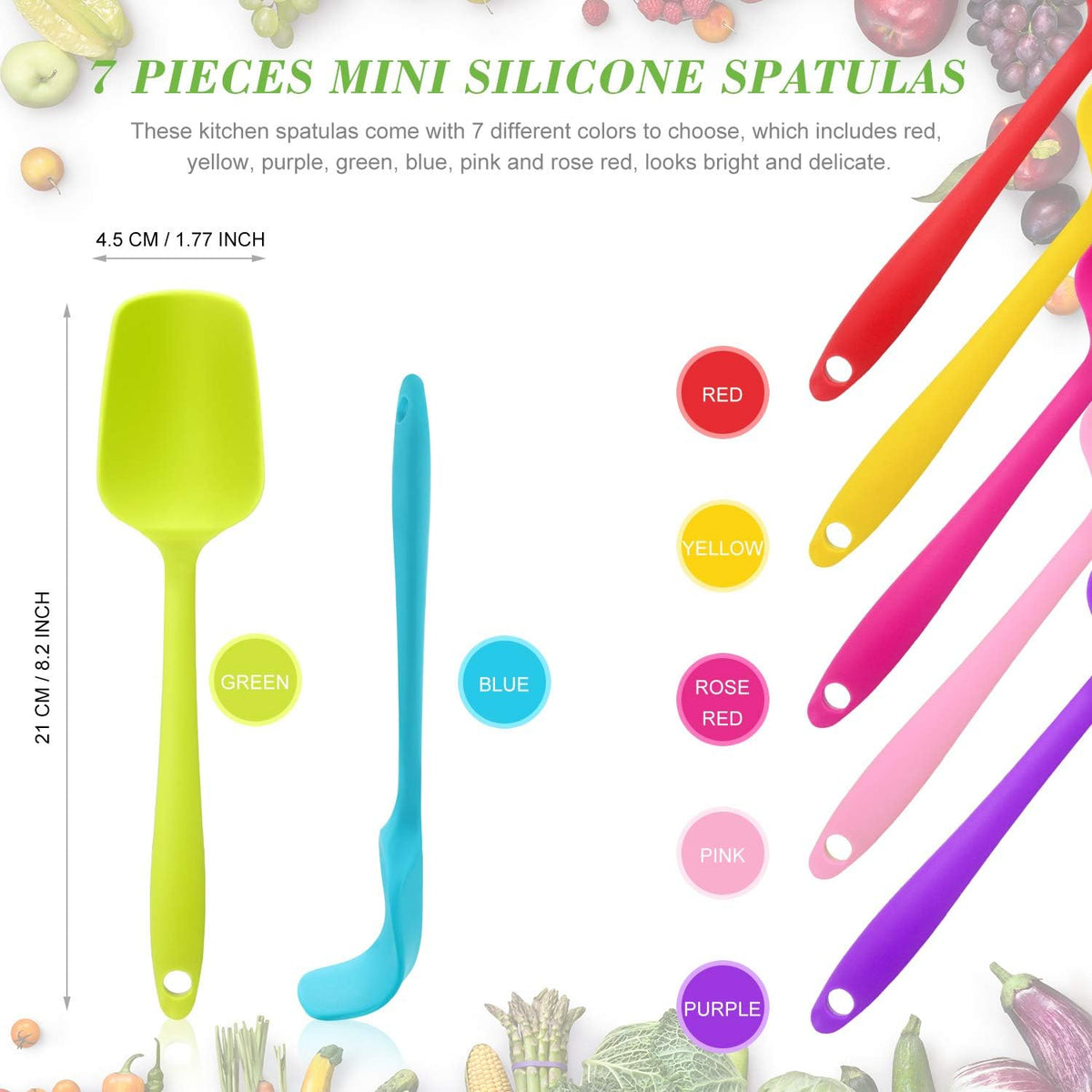 Patelai Silicone Spatulas, 7 Pieces 8.2 Inch Small Rubber Spoon Non Stick Kitchen Spatulas Heat Resistant Flexible Scrapers Baking Tool for Cooking, Mixing, Baking Tools