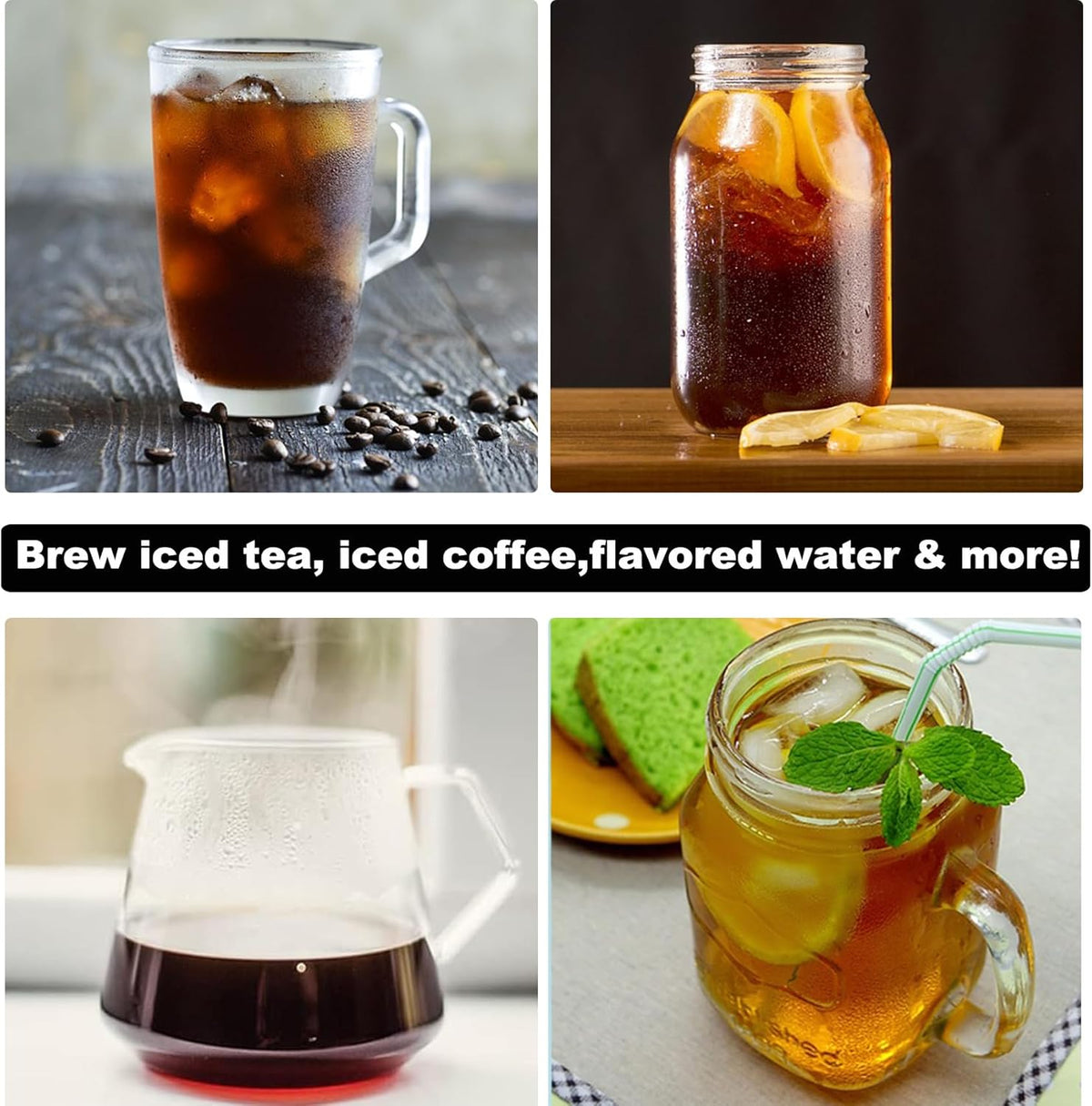 Iced Tea Maker and Iced Coffee Maker Brewing System with 2-quart Pitcher, Perfect For Fruit Infused Tea, Lemonade, Flavored Water (Black)