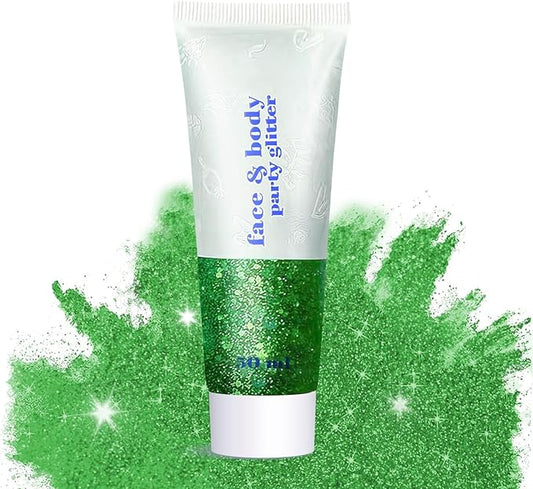 Body Glitter Gel - 4th of July Accessories, Sparkly Chunky Glitter Hair for Kids Women, Iridescent Glitter Freckles, Singer Concert Festival Rave Accessories (Green Body Glitter)