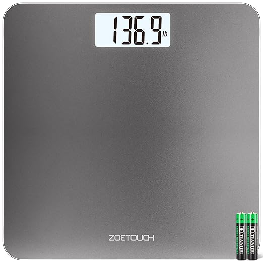 Bathroom Scale for Body Weight Digital Weighing Machine with Backlit LCD Display, Most Accurate Bath Scale for People, High Precision, Grey,Tempered Glass Batteries Included, 396lb/180kg