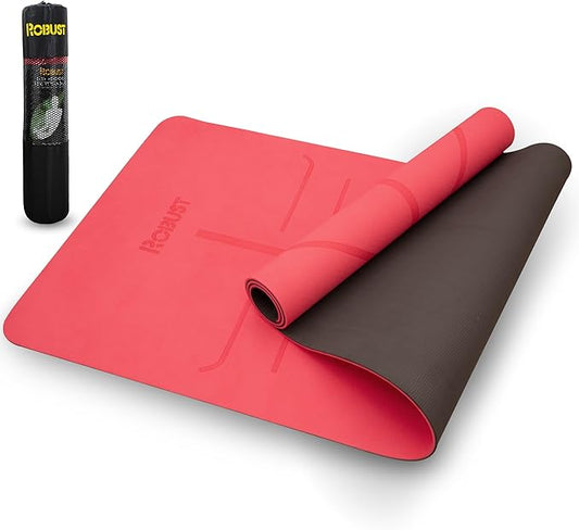 Robust Non-Slip Yoga Mat with Strap, 1/4" Thick TPE Eco-Friendly Workout Mat for Yoga with Position Lines and Texture Surface, Gym Mat for Women, Men, Pilates and Exercises Anti-Tear Sweat-Proof Exercise Mat