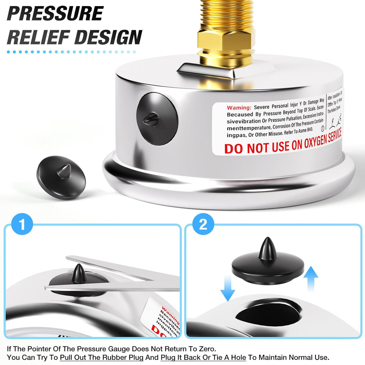 MEANLIN MEASURE 0~60Psi Liquid Filled Pressure Gauge 1/4" NPT 2.5" FACE DIAL Stainless Steel Glycerin Filled WOG Water Oil Air Back Mount (with 2PCS Snaps)